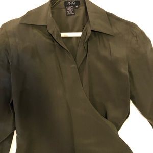 BCBG Max Azria olive green silk wrap long sleeve shirt. Never worn